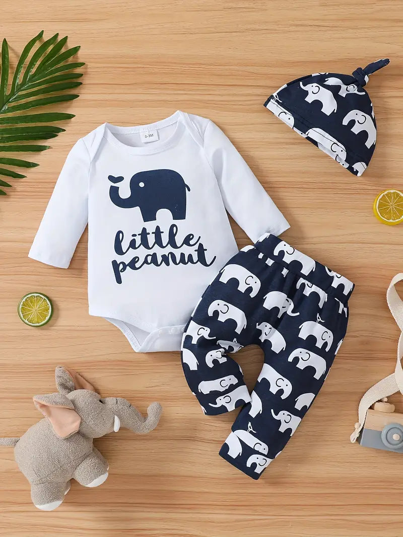 Newborn Baby Little Peanut 3-Piece Set - Navy, Pink, or Gray