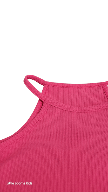 Girls Ribbed Lettuce Trim Tank Tops - Little Looms