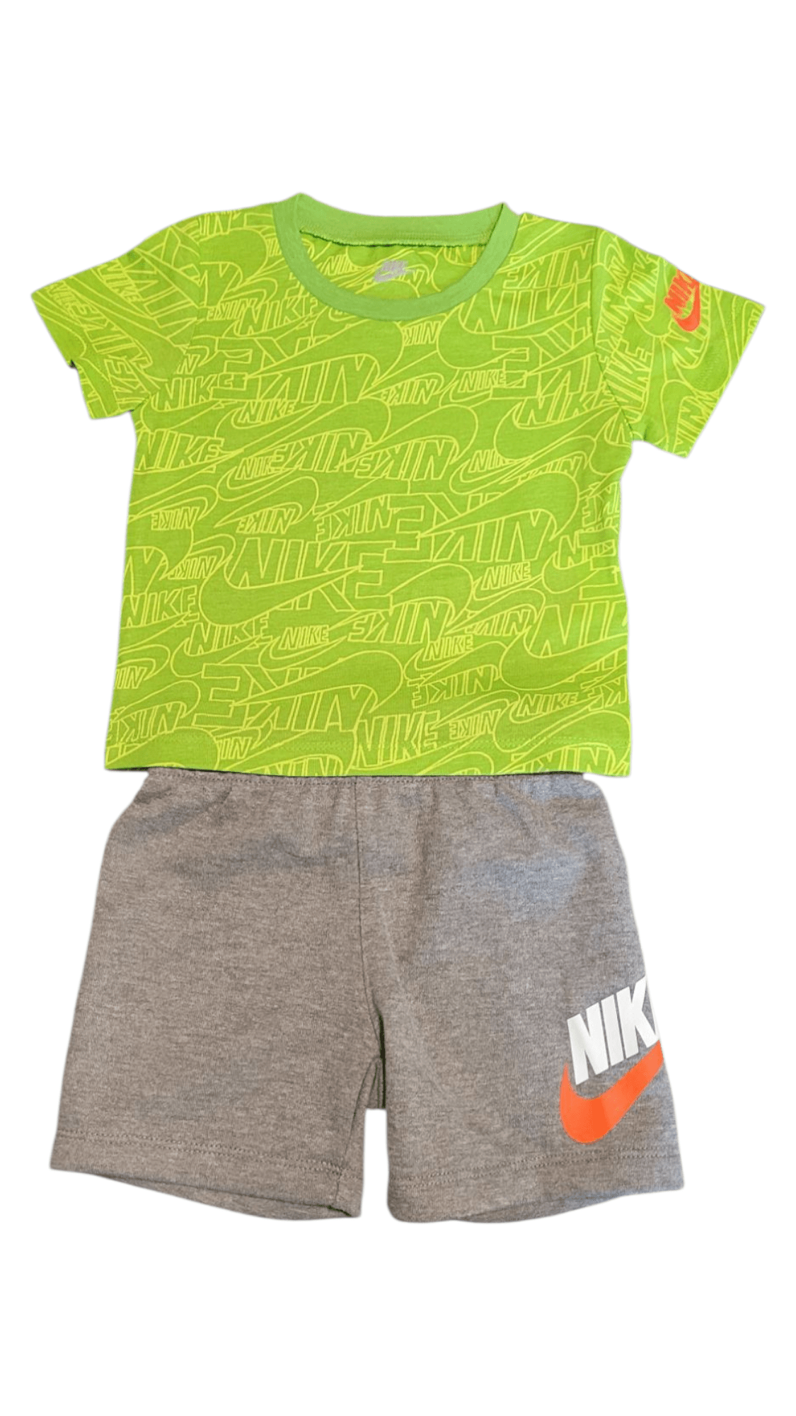 Nike Boys Lime Green Allover Logo Tee & Gray Shorts Set - Little Looms