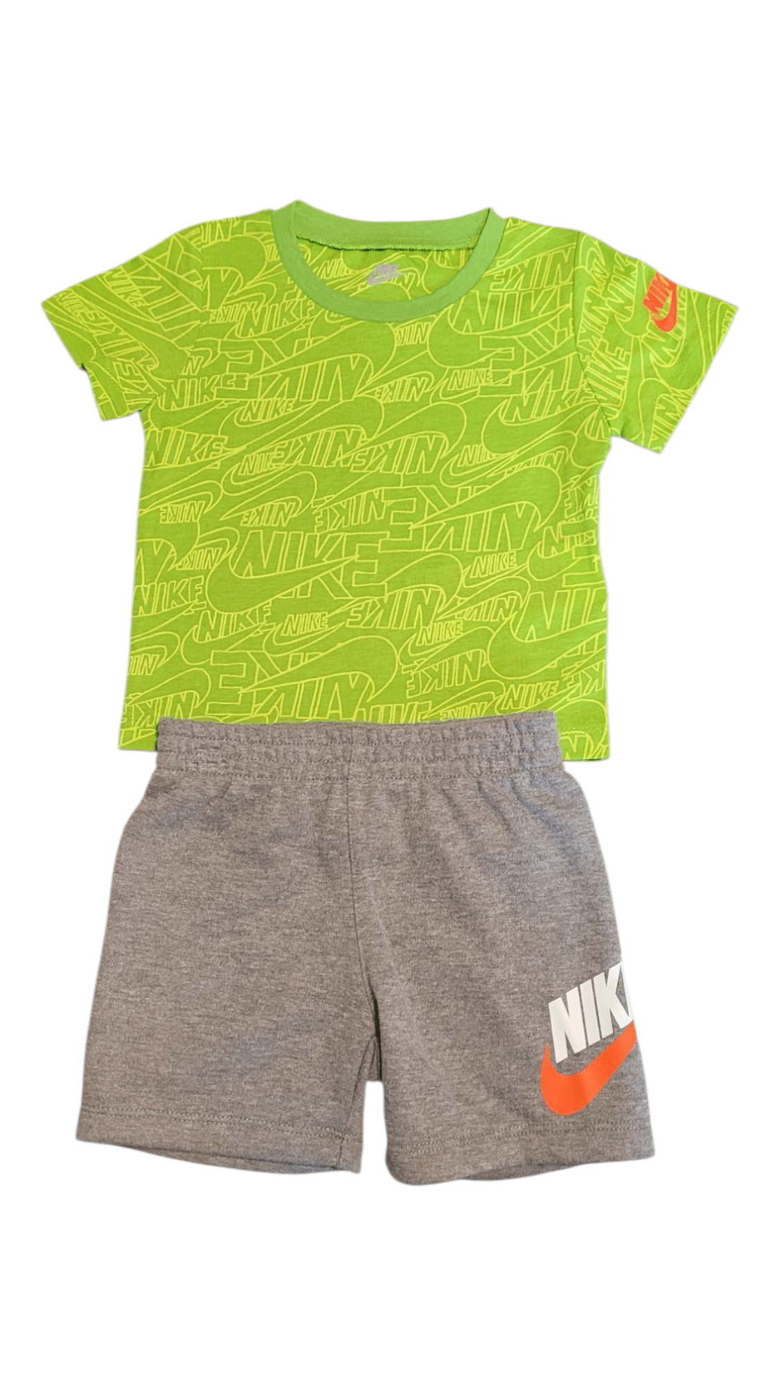 Nike Boys Lime Green Allover Logo Tee & Gray Shorts Set - Little Looms