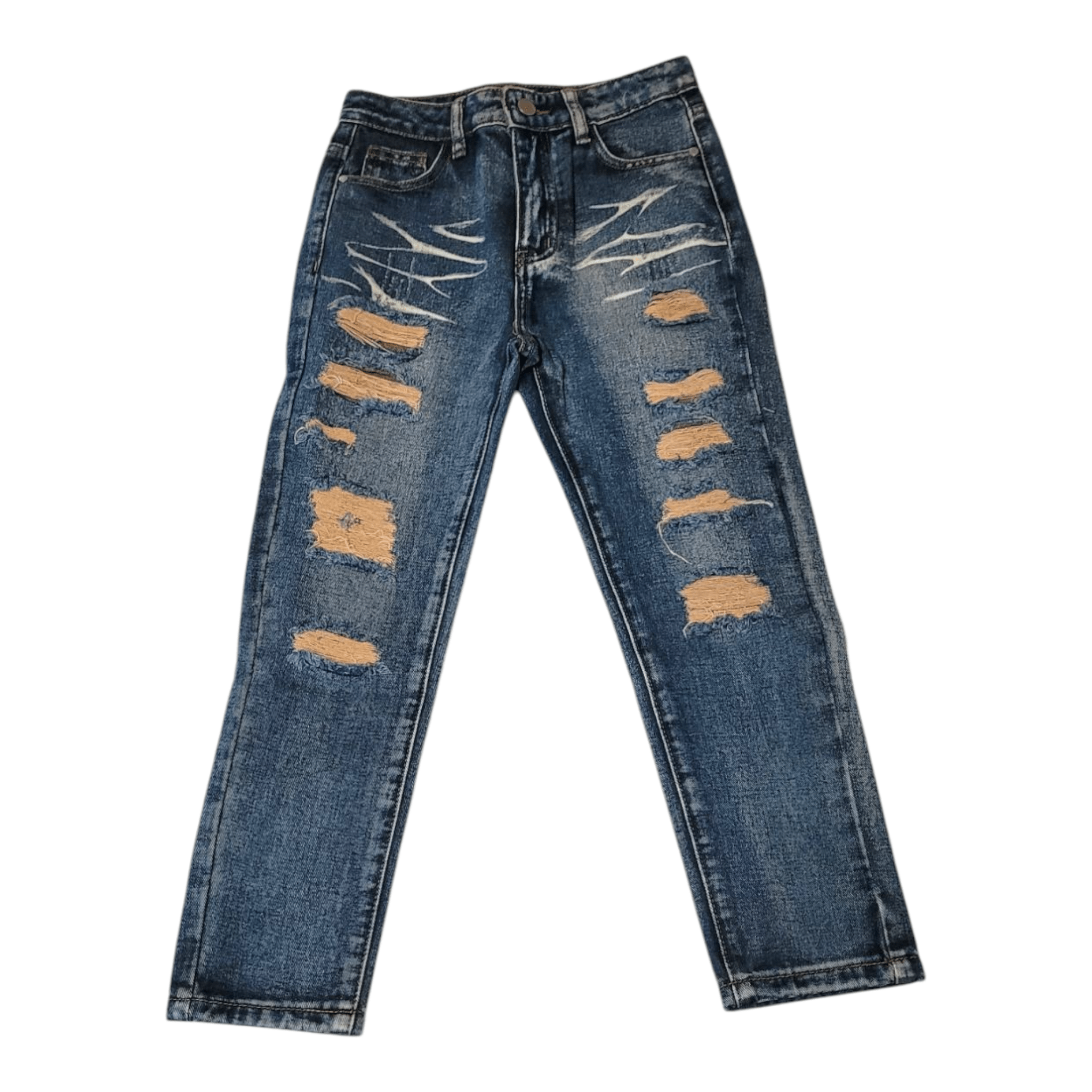 Boys’ Skinny Fit Distressed Denim Jeans – Low Waist, Cotton Blend - Little Looms