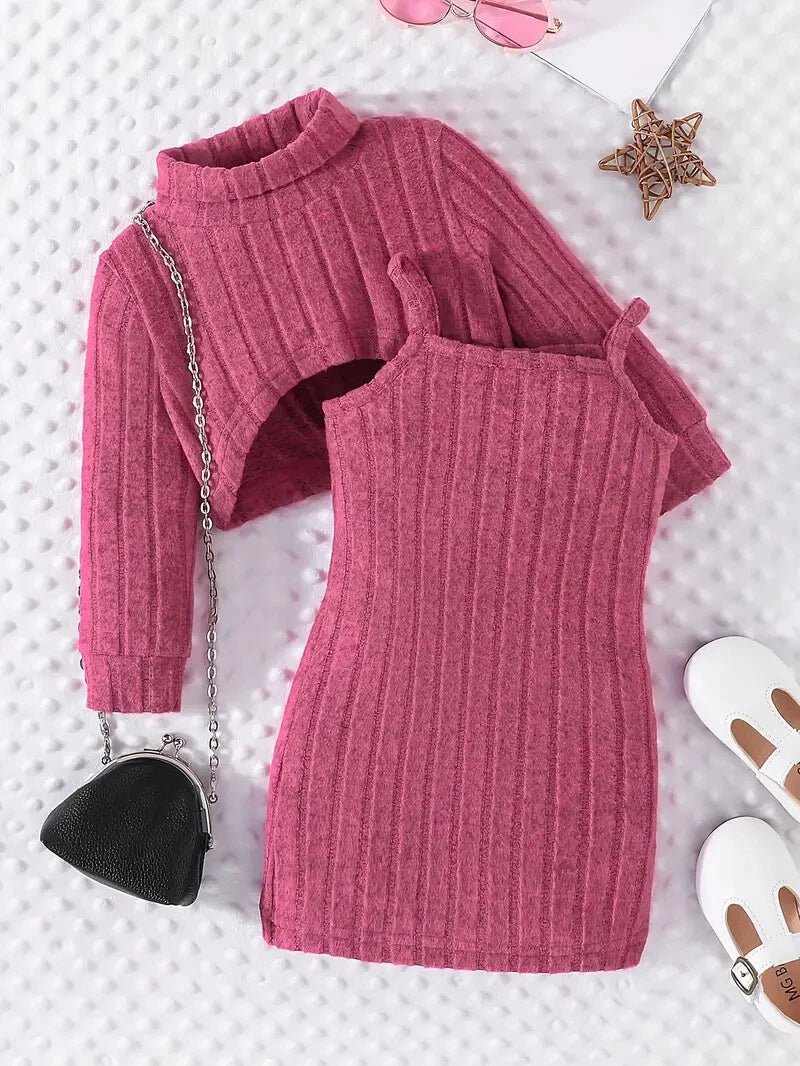 Mid - Neck Top & Suspender Toddler Dress - Burgundy or Gray - Little Looms